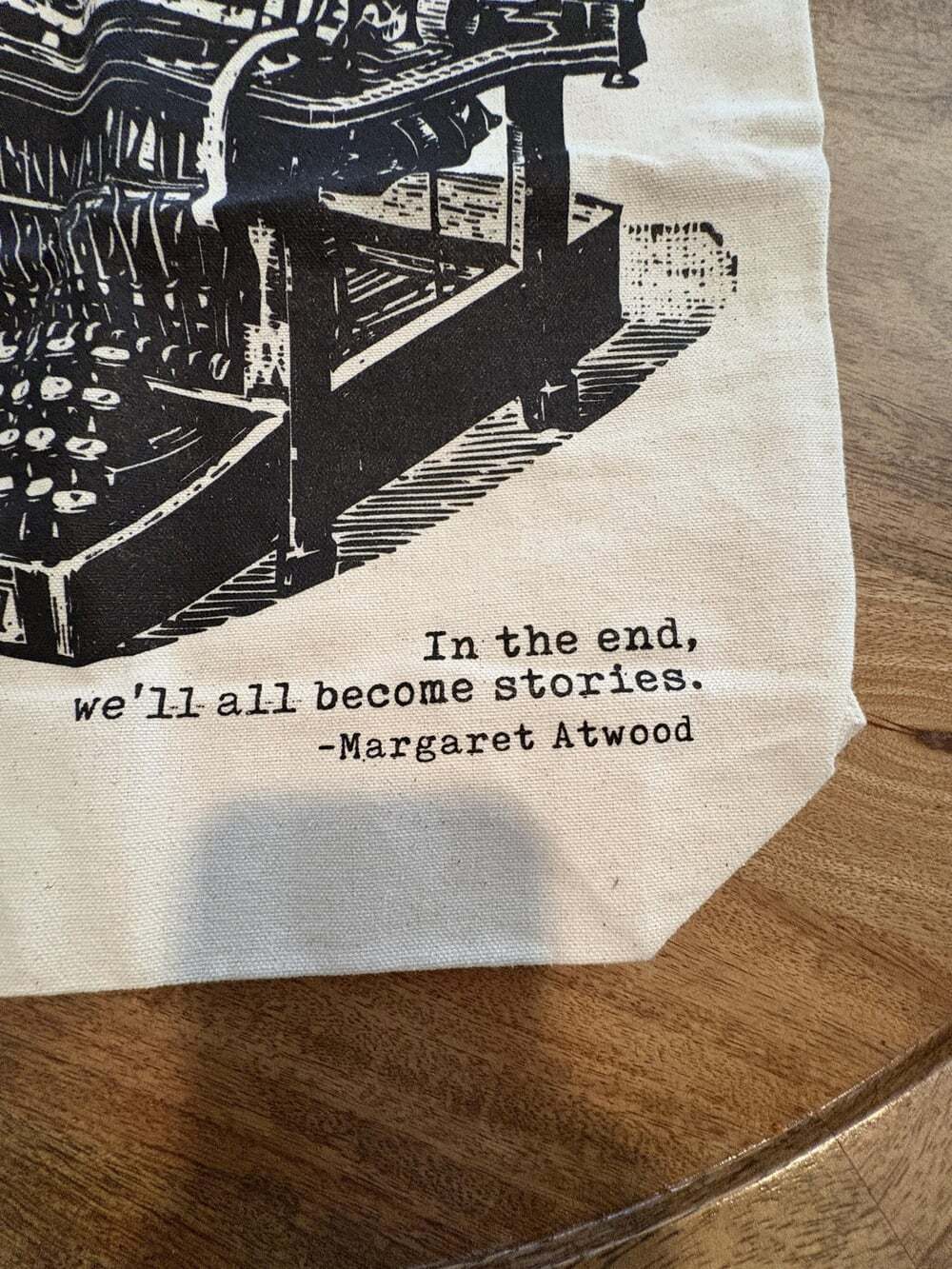 Gibbs Smith Tote Bag Womens Medium Beige Canvas Typewriter Quote Margaret Atwood - Picture 2 of 6